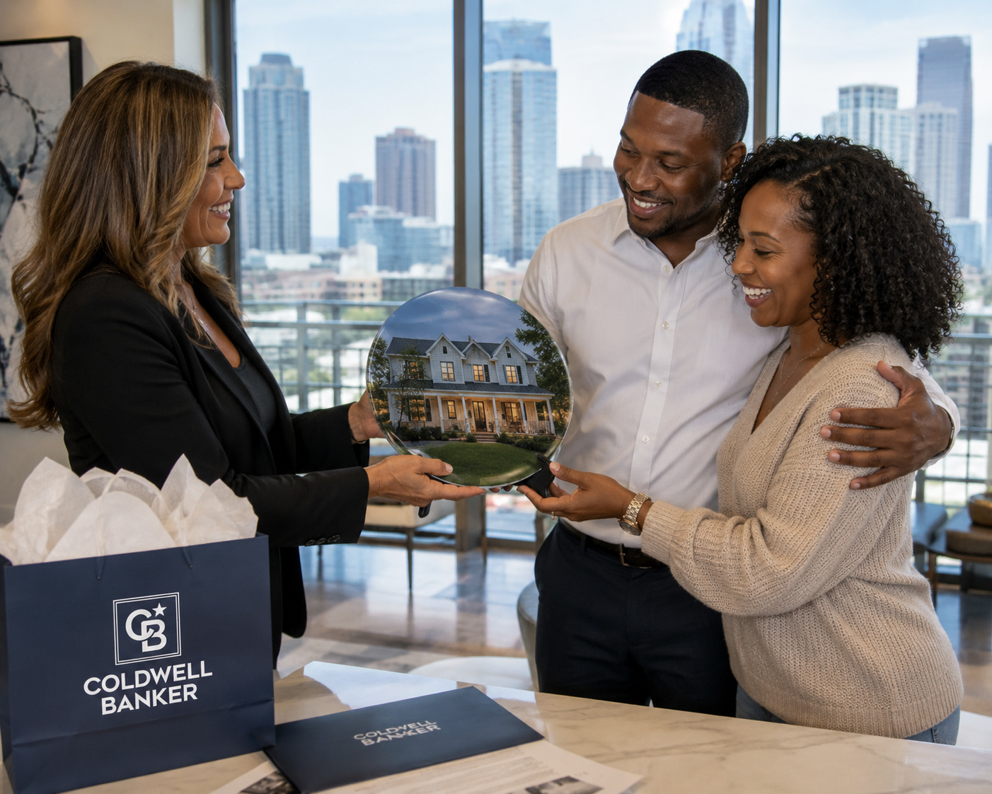 Coldwell Banker Realtor presenting a personalized Memory Board