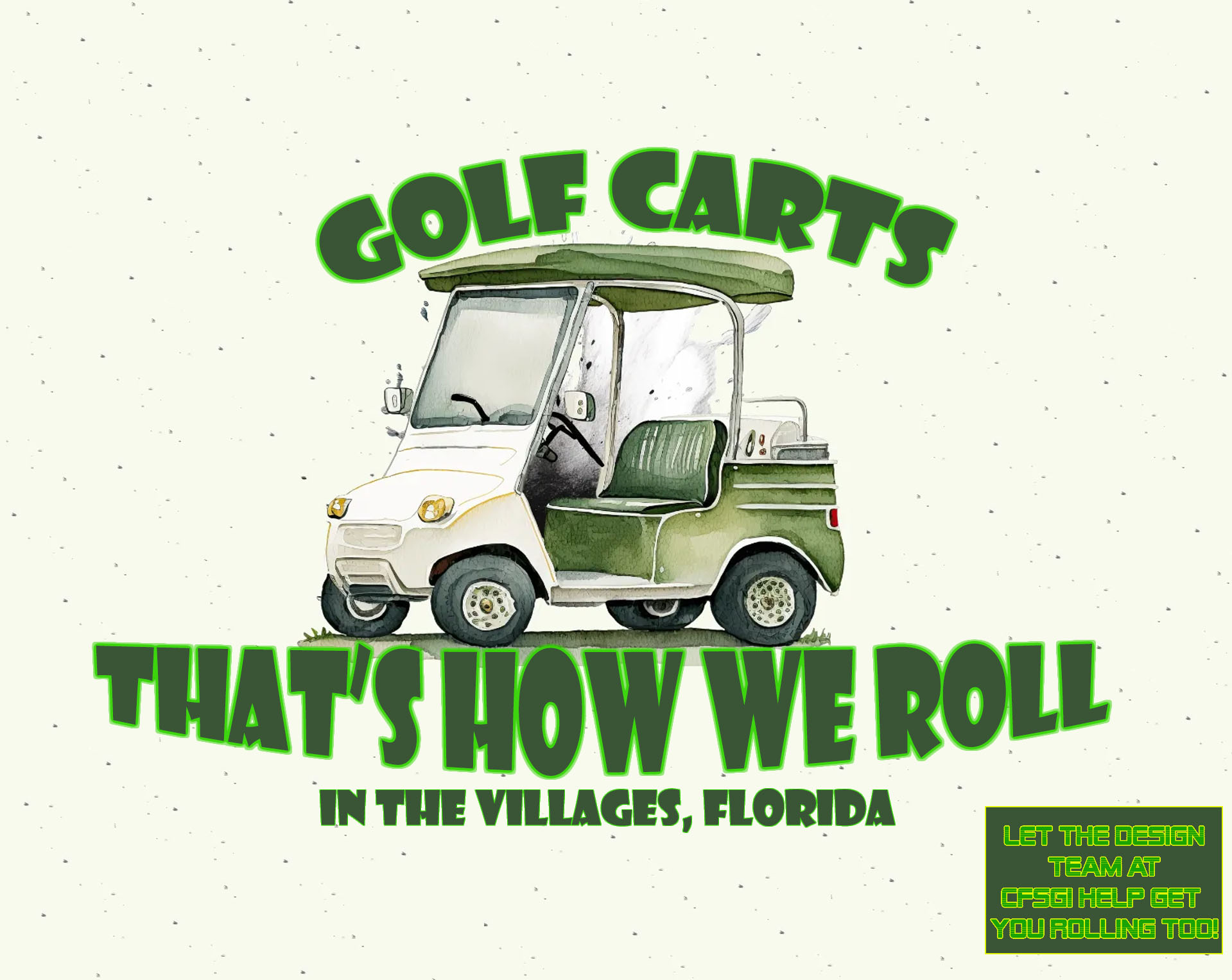 The  golf cart pretty much symbolizes the world of central Florida. Here in the Villages, Florida you can drive them everywhere - even parking them at Publix and Wal-Mart. It is great artwork. About 5 hours of labor.....